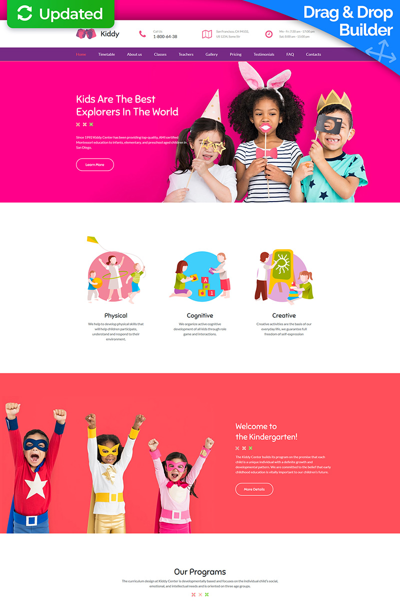 "Kiddy - Kids Center & Kindergarten Premium" Responsive Moto CMS 3 Template №64203 - screenshot