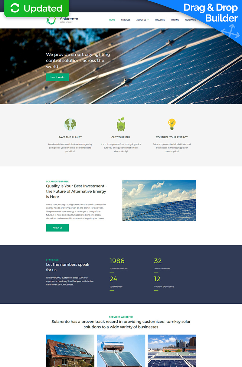 Moto CMS 3 Template namens "Solar Energy Premium" #64209