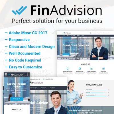 Muse шаблон "FinAdvision - Financial Advisor Adobe CC 2017" #64371