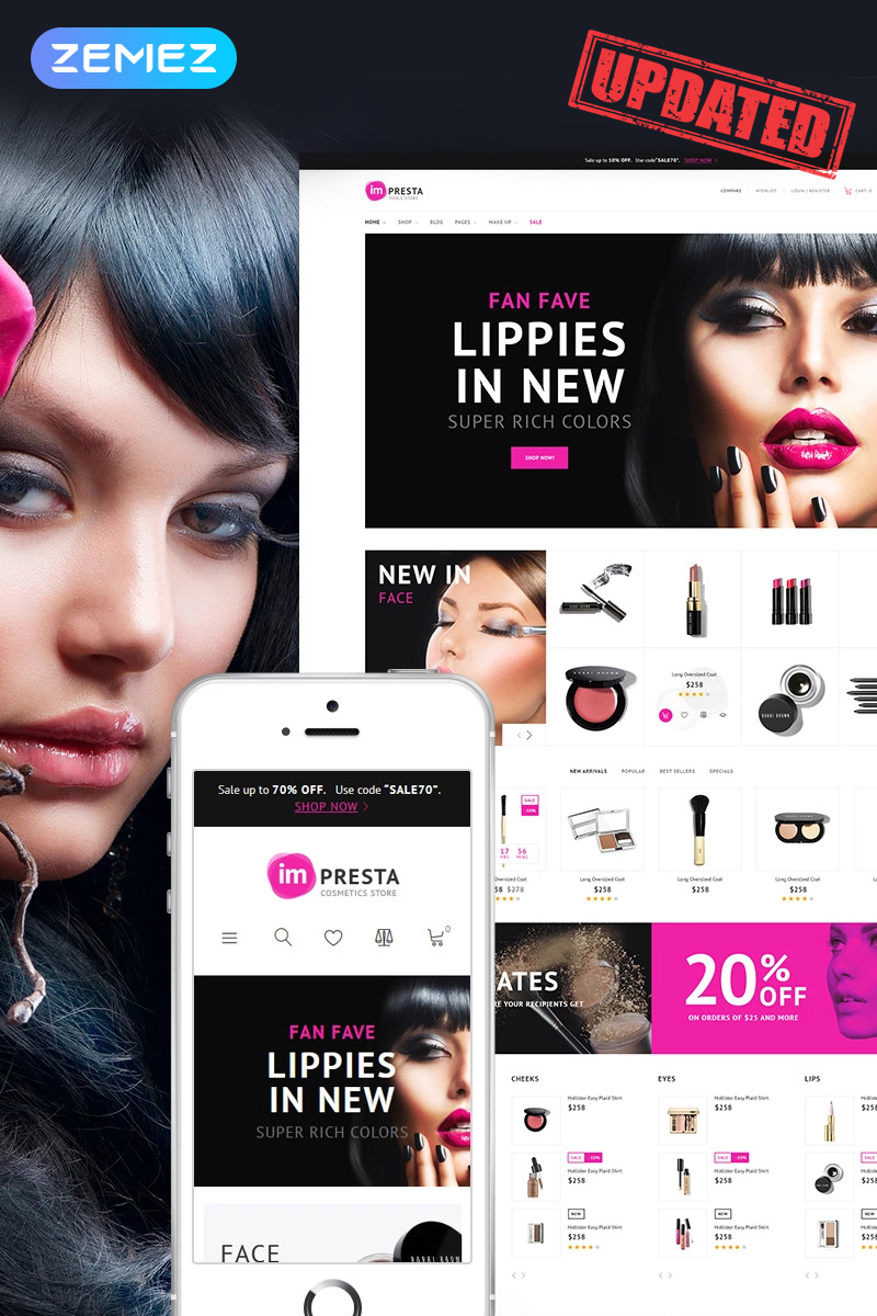 Responsivt Impresta - Cosmetics Store PrestaShop-tema #64384