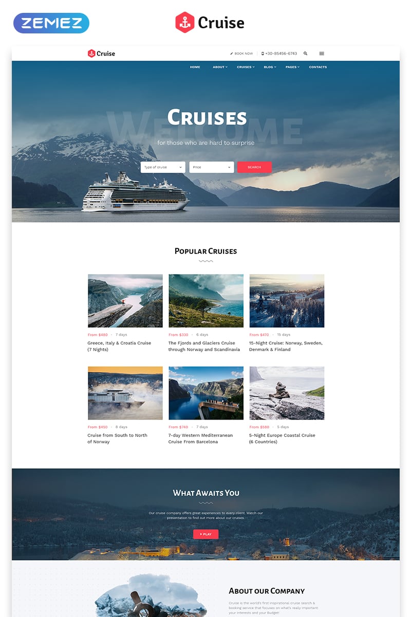 Plantilla Web "Cruise - Beautiful Cruise Company Multipage HTML" #64431