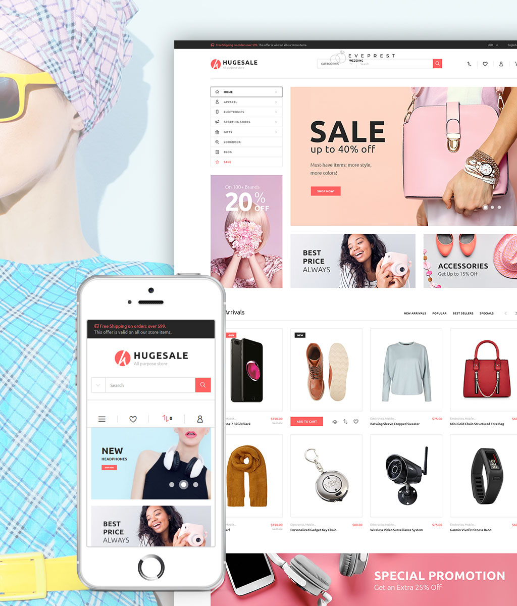Responsivt Hugesale - All Purpose Store PrestaShop-tema #64477