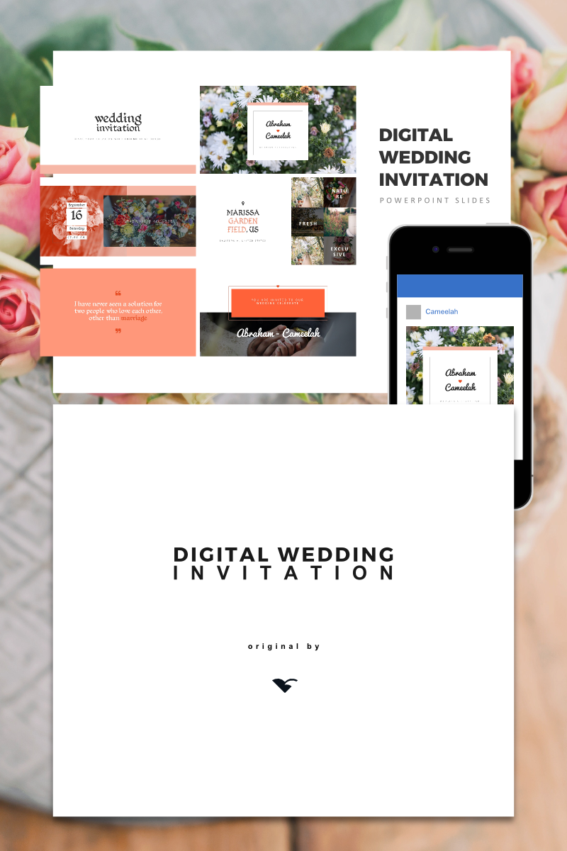 Digital Wedding Invitation, Wedding Invitation, wedding gift PowerPoint template