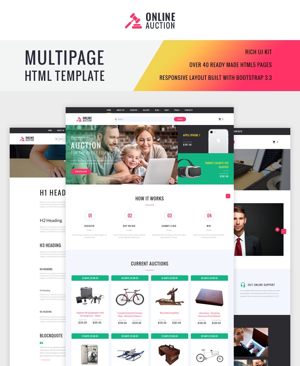 Online Auction Multipage Website Template New Screenshots BIG