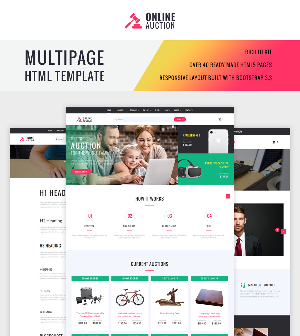 Live demo for Online Auction Multipage Website Template 64509