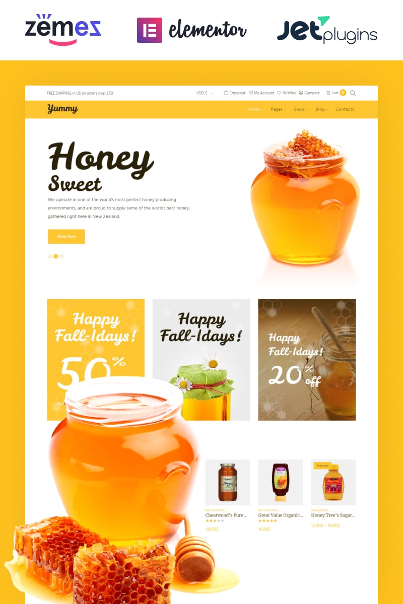 Responsive Yummy - Honey Store Woocommerce #64503 - Ekran resmi