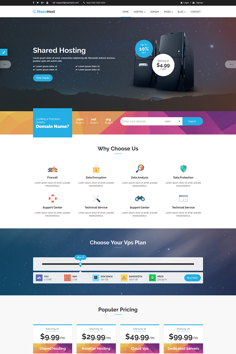 MoonHost | Responsive HTML5 Web Hosting with WHMCS Website Template