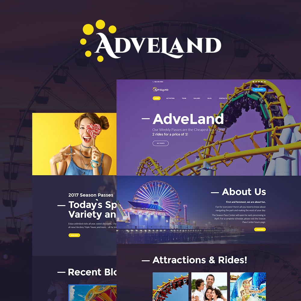"Adveland - Amusement Park Responsive" Responsive WordPress thema №64616 - screenshot