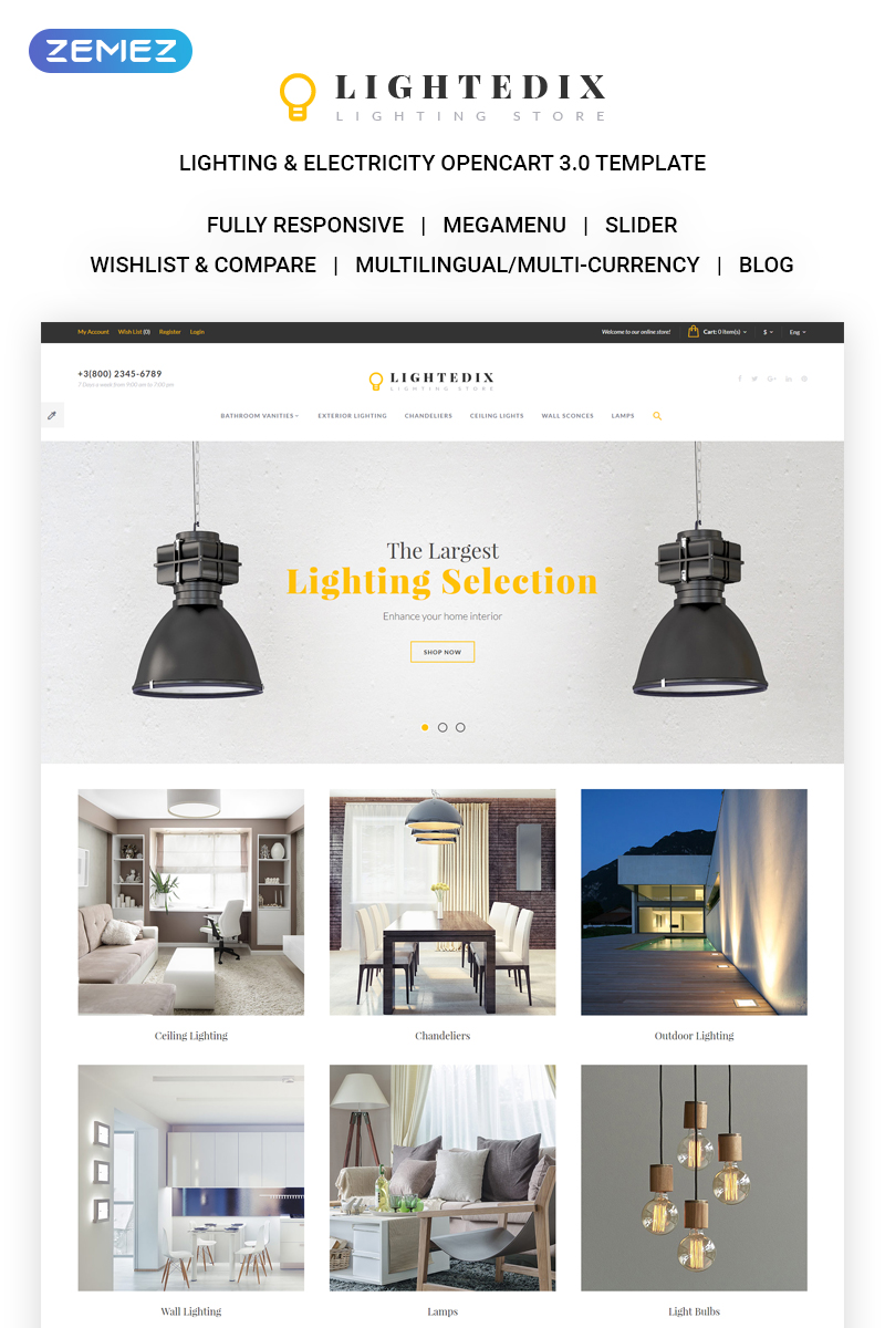 Responsive OpenCart Template over Verlichting en electriciteit №64659