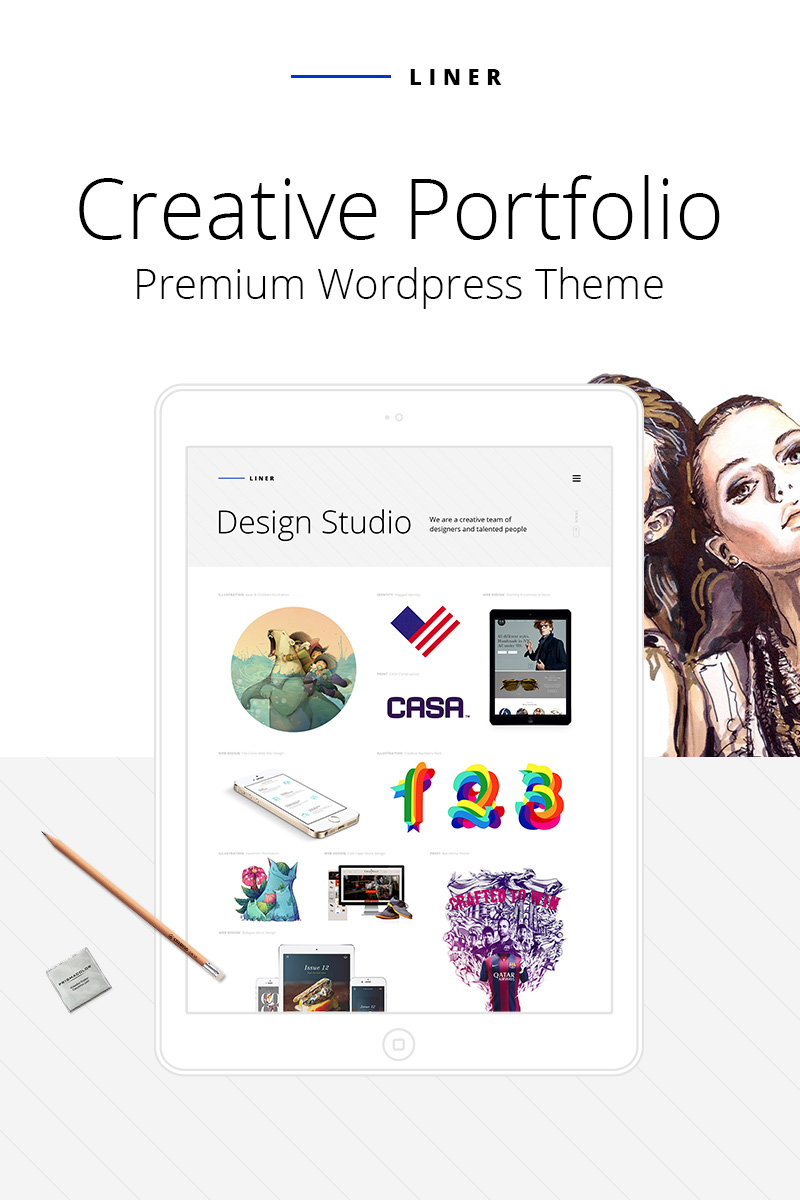 "Liner - Creative Clean Portfolio" Responsive WordPress thema №64740