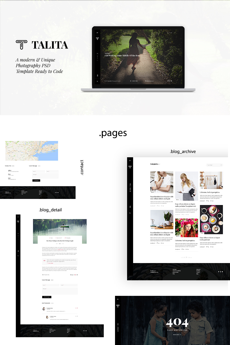 "Talita-Modern and One Page Photography PSD Template" - PSD шаблон №64737