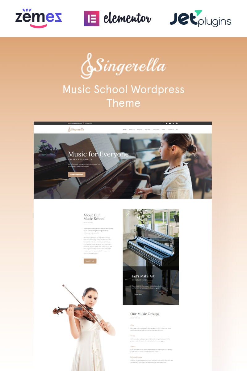 Template WordPress Responsive #64732 "Singerella - Music School"