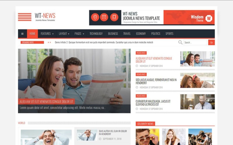 WT-News News And Magazine Joomla5 Joomla 4 and Joomla 3 Template Joomla Template