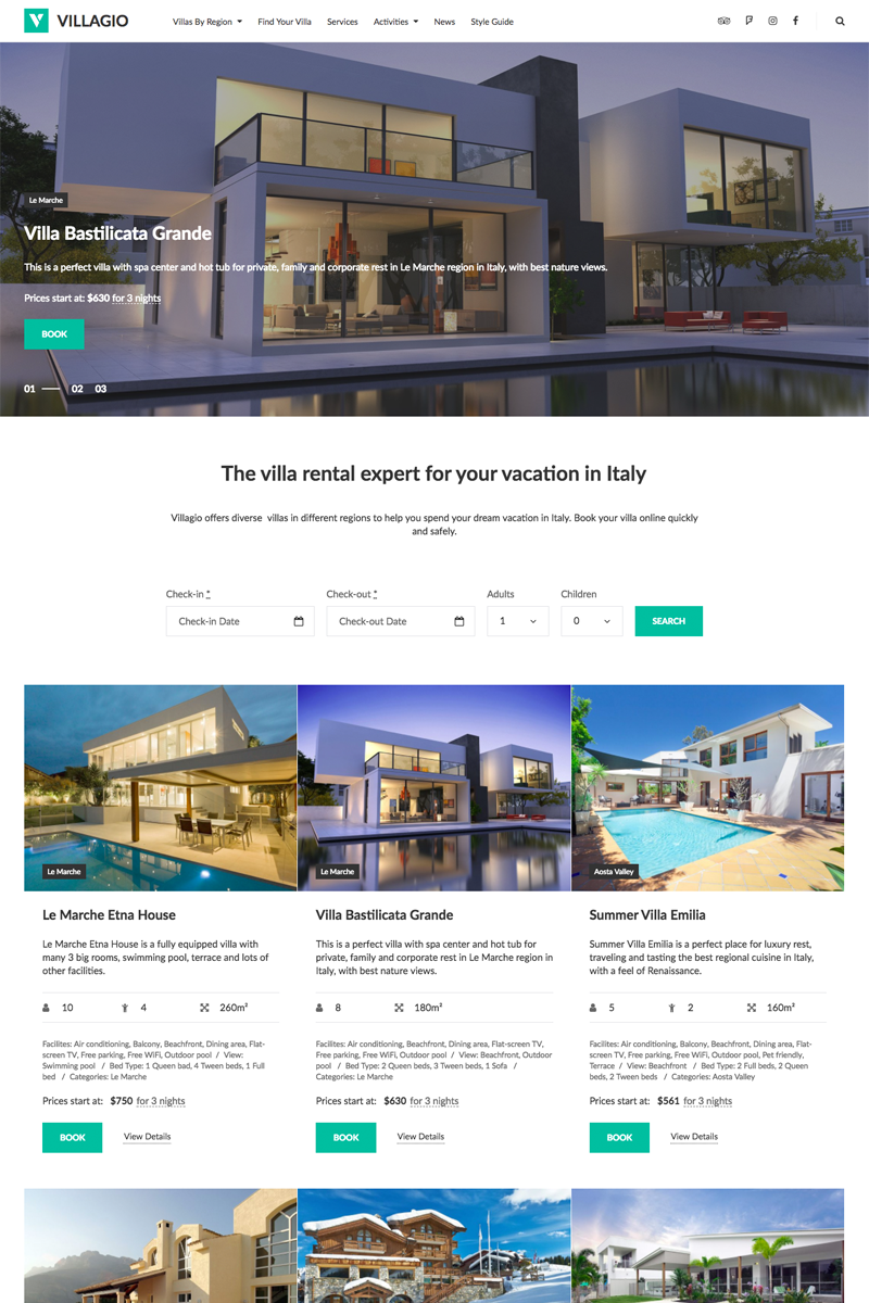 Property Rental WordPress Theme - Vilagio