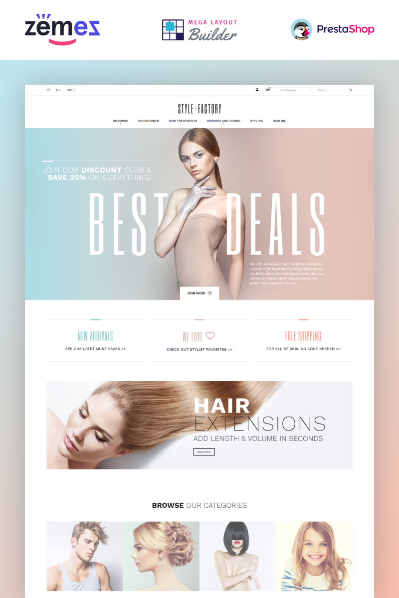 "Hair Salon Ecommerce Template - StyleFactory" thème PrestaShop Bootstrap #64811 - screenshot