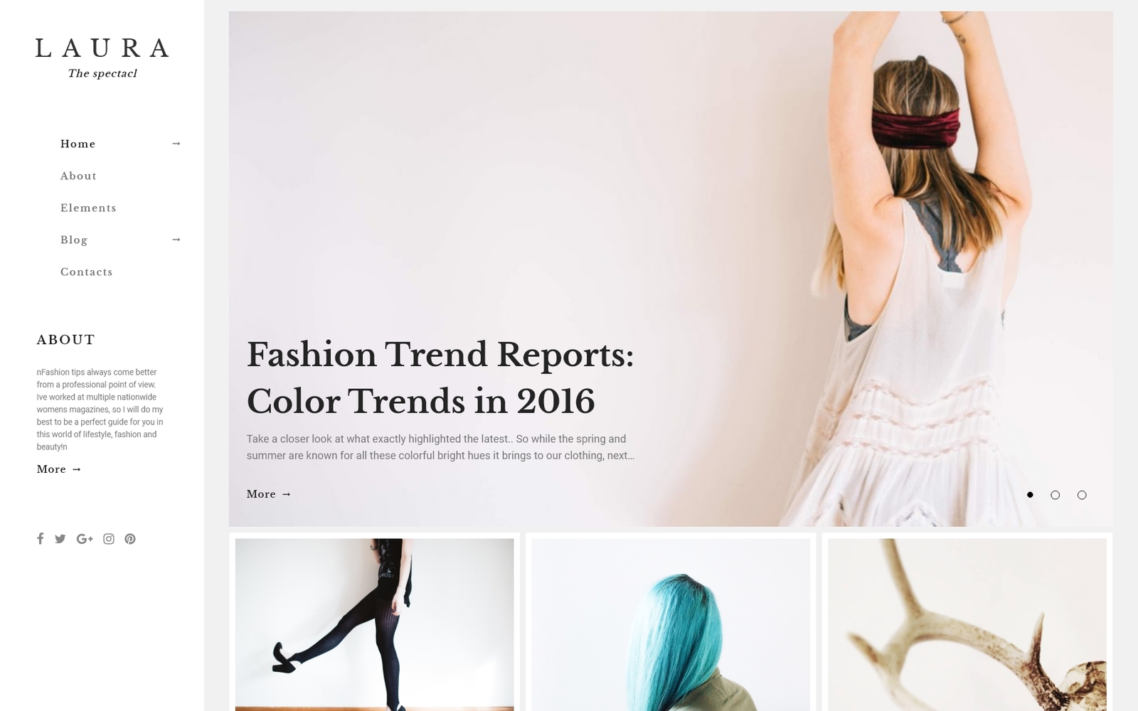 "Laura Women Fashion Blog WordPress Theme" - WordPress шаблон №64847