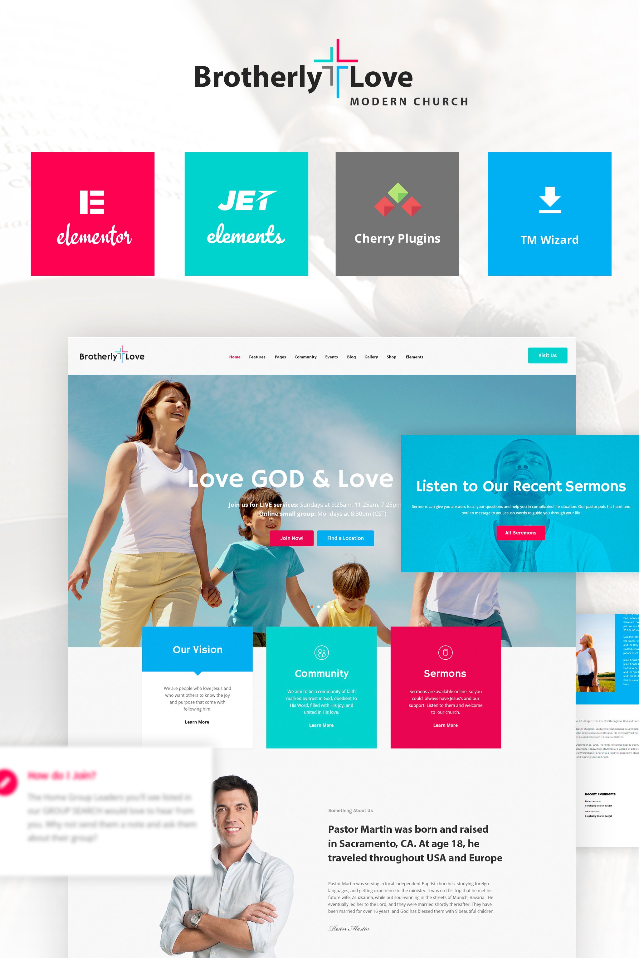 "BrotherlyLove - Modern Church WordPress theme" 响应式WordPress模板 #64932