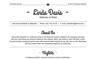 Linda Davis - Waitress & Maid Resume Template