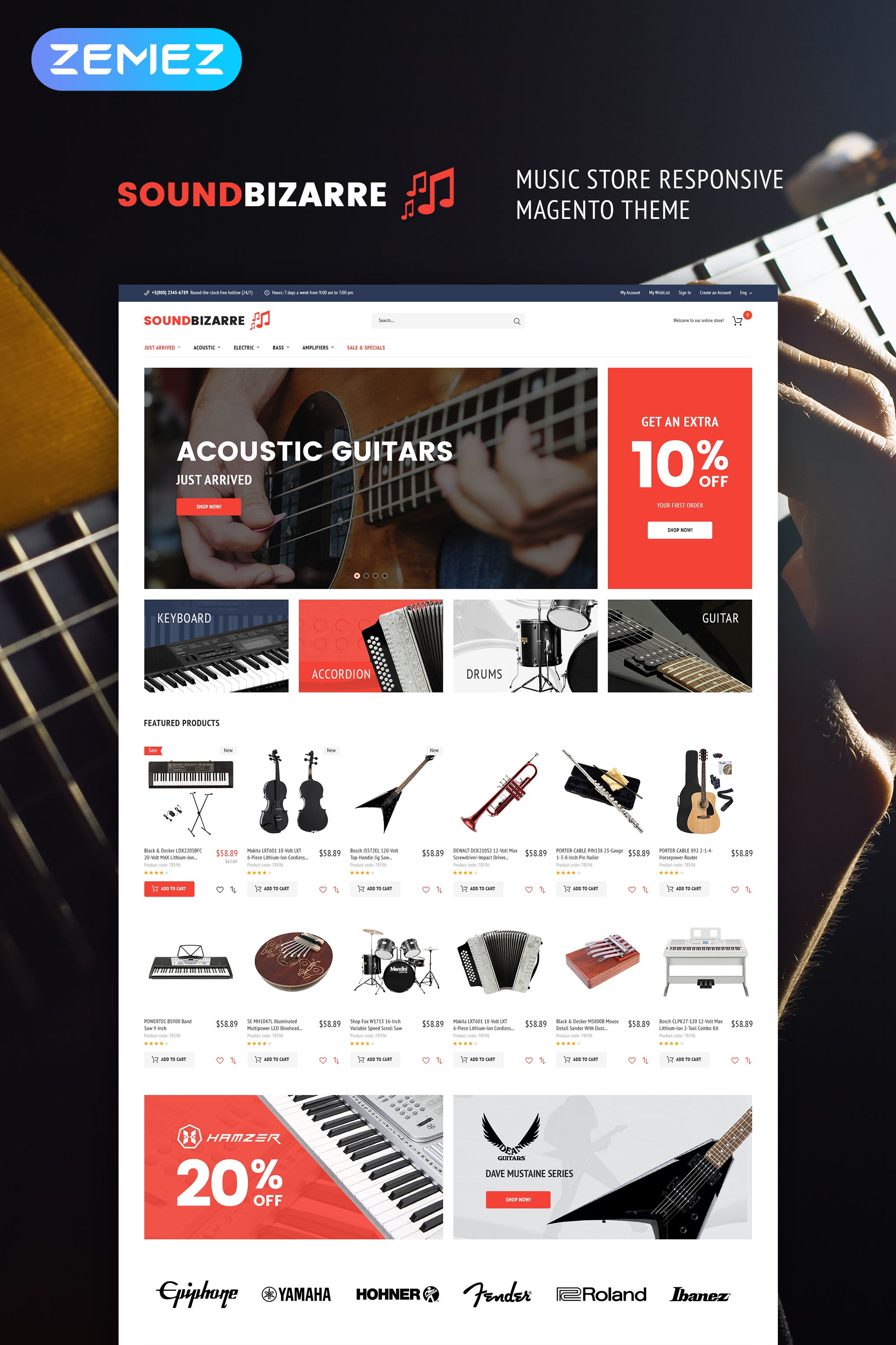 "SoundBizarre - Magasin de musique" thème Magento adaptatif #64904 - screenshot