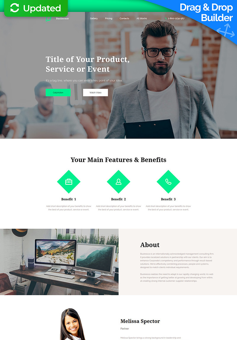 Live demo for Business & Services Responsive Landing Page Template #65025