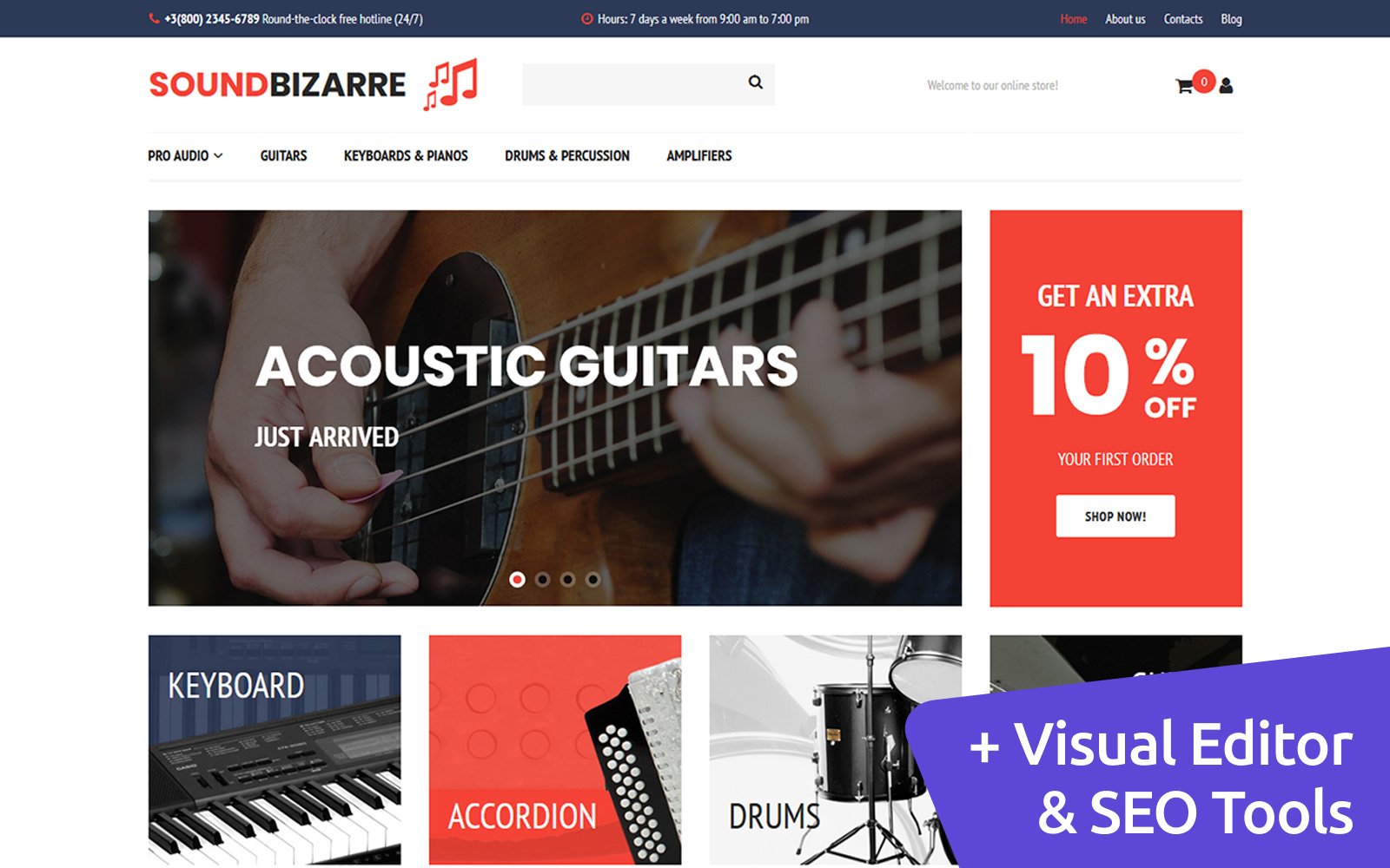 Tema MotoCMS E-commerce Responsive #65070 "SoundBizarre - Music"