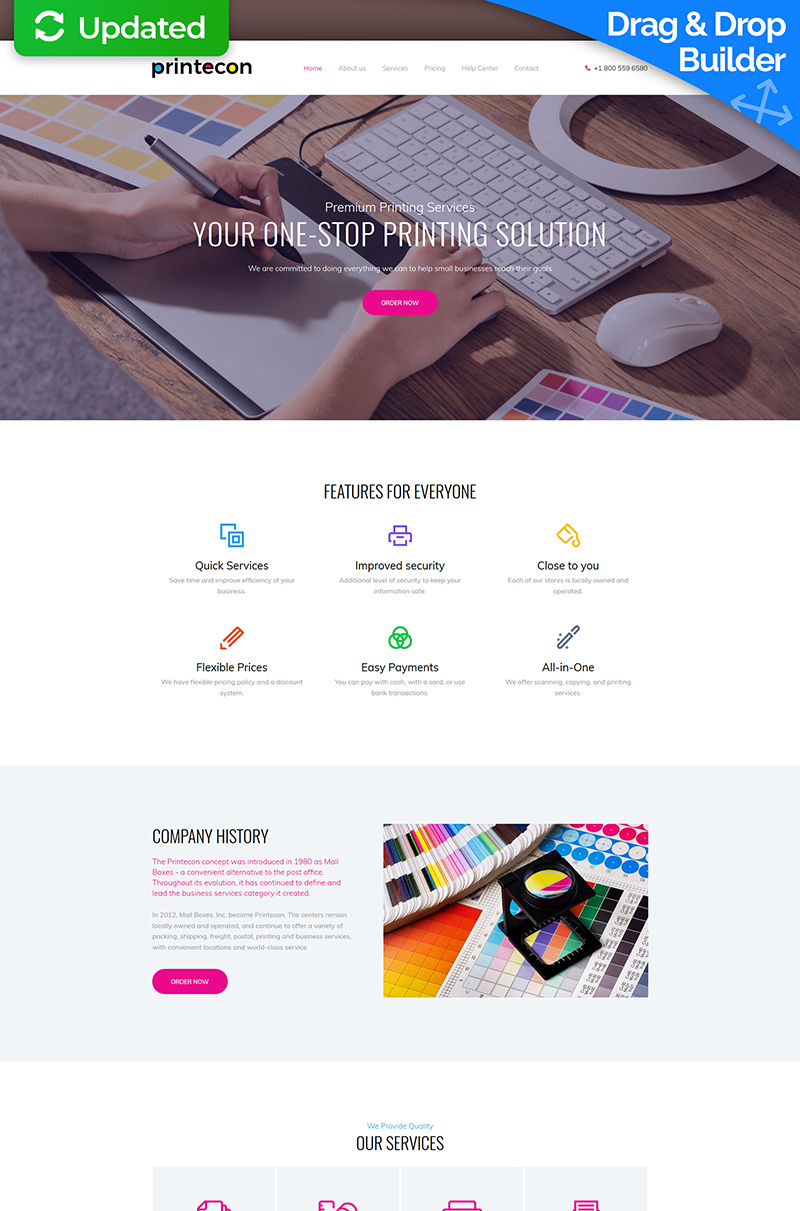 "Printecon - Digital Printing Company Premium" Moto CMS 3 Template №65283