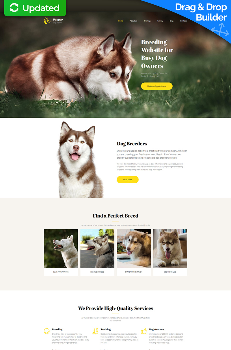 Template Moto CMS 3 Responsive #65296 "Pupper - Dogs Breeder Premium"