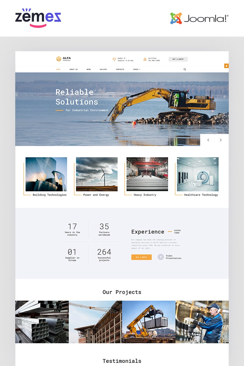 "ALFA Industries - Industrial Clean Professional" 响应式Joomla模板 #65340