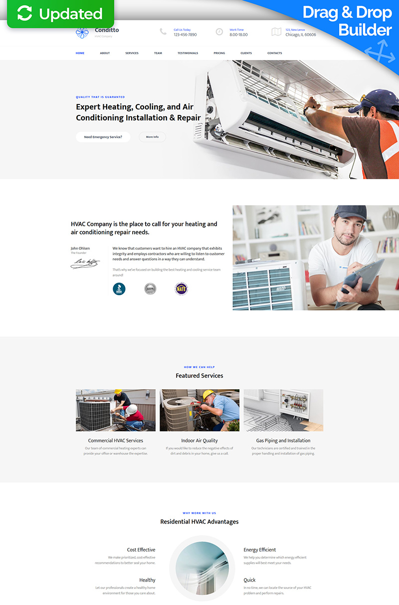 "Conditto - HVAC Premium" Responsive Moto CMS 3 Template №65311