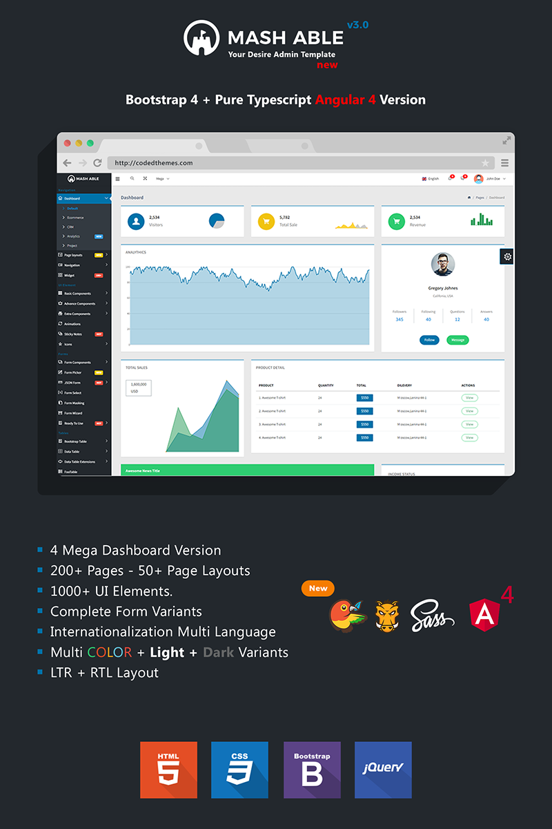 Mash Able Bootstrap 4 Admin Template - screenshot