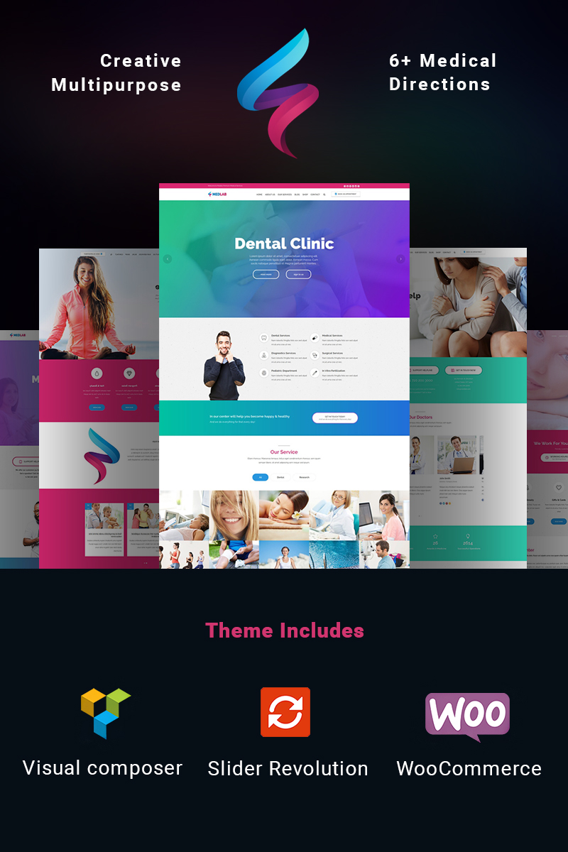 "MedLab - Multipurpose Medical" - bootstrap WordPress шаблон №65446 - скріншот