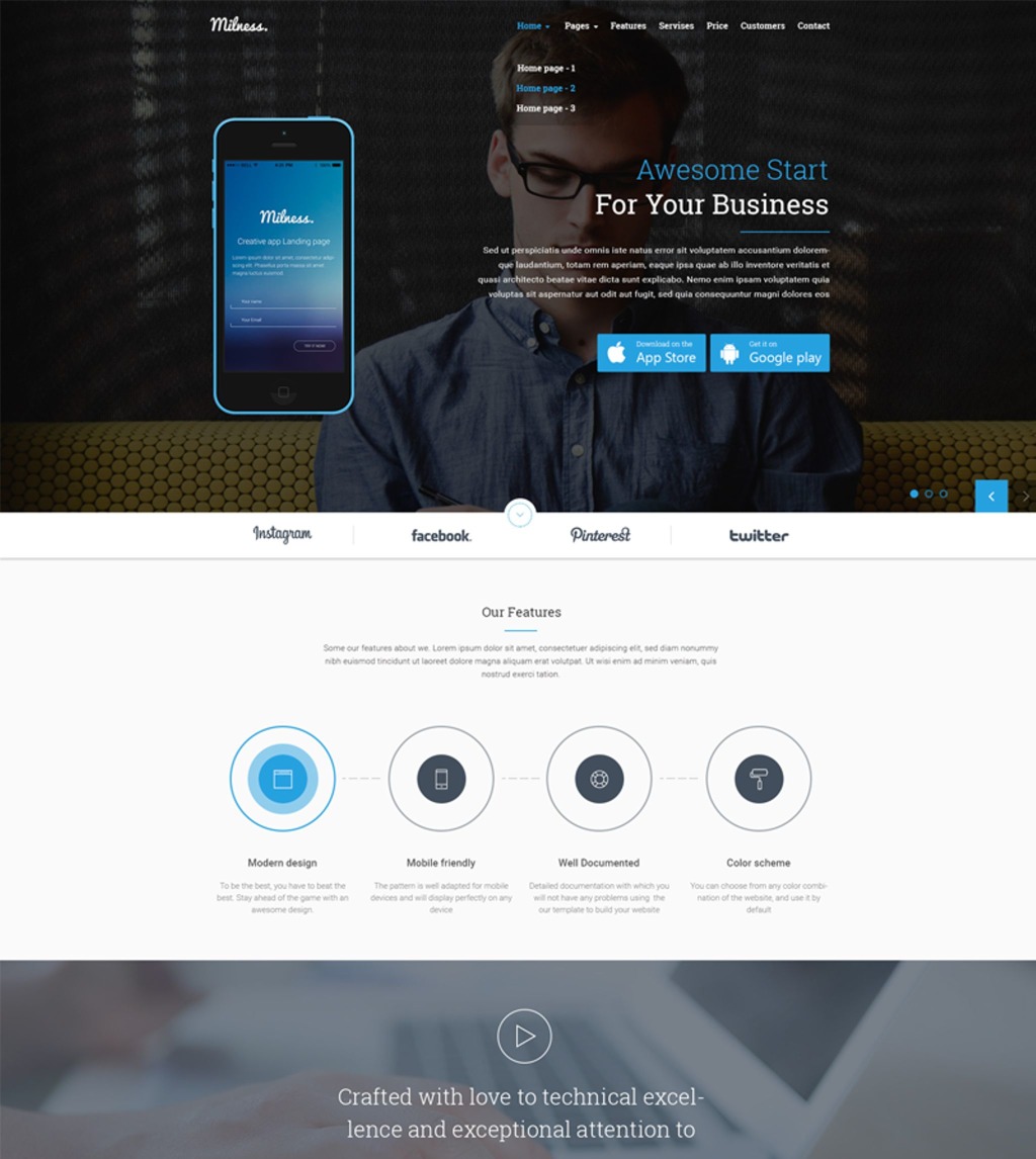 Milness - Showcase Mobile App Website Template #65448