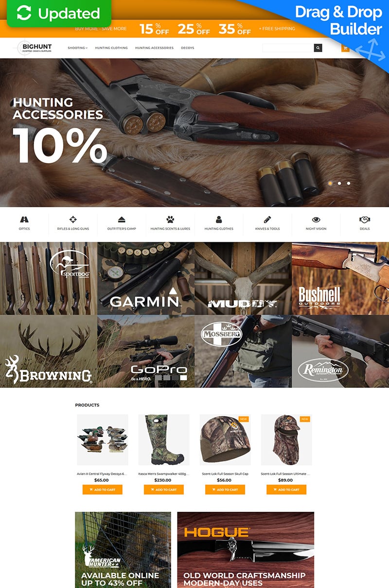 Modello MotoCMS E-commerce Responsive #65591 "Hunting Gear and Supplies"