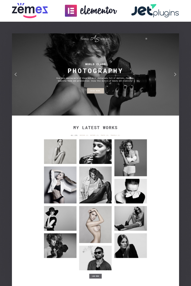 Responsive Anna Solas - Photographer Portfolio Wordpress #65550