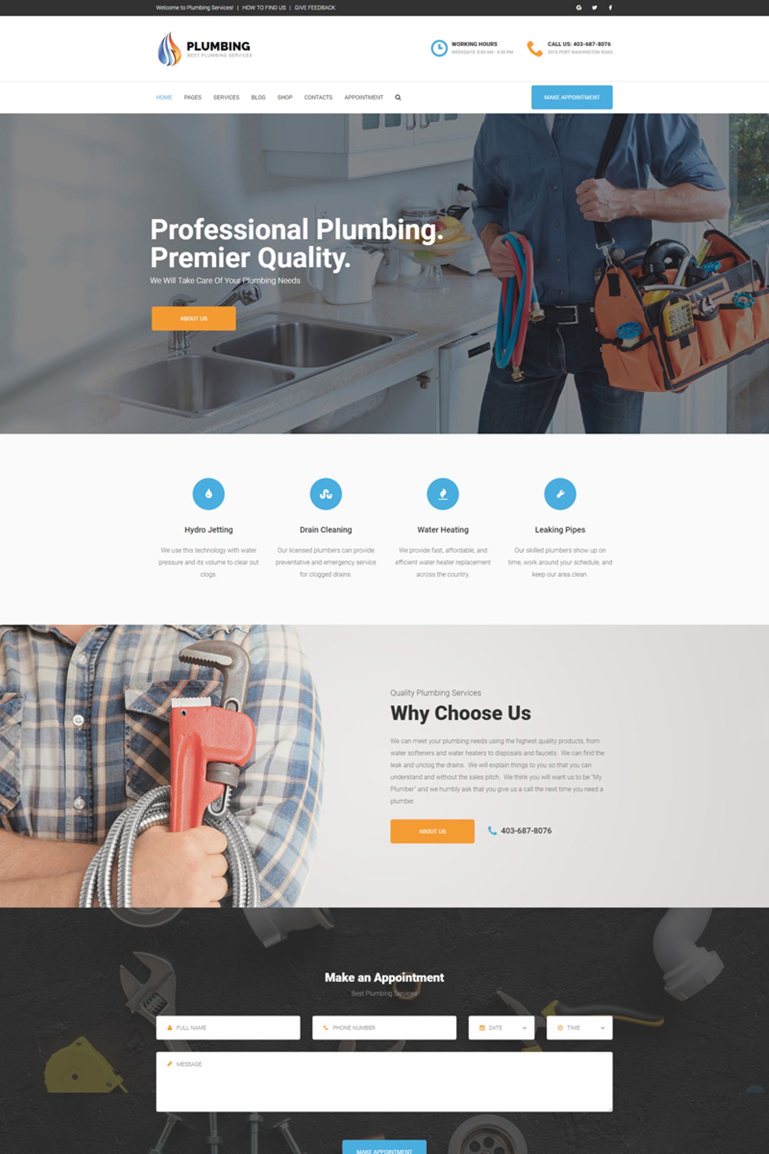 "Plumbing - Home Maintenance Agency" - адаптивний WordPress шаблон №65770