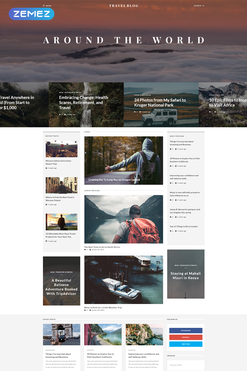 Joomla Vorlage namens "TravelBlog - Travel Guide" #65847