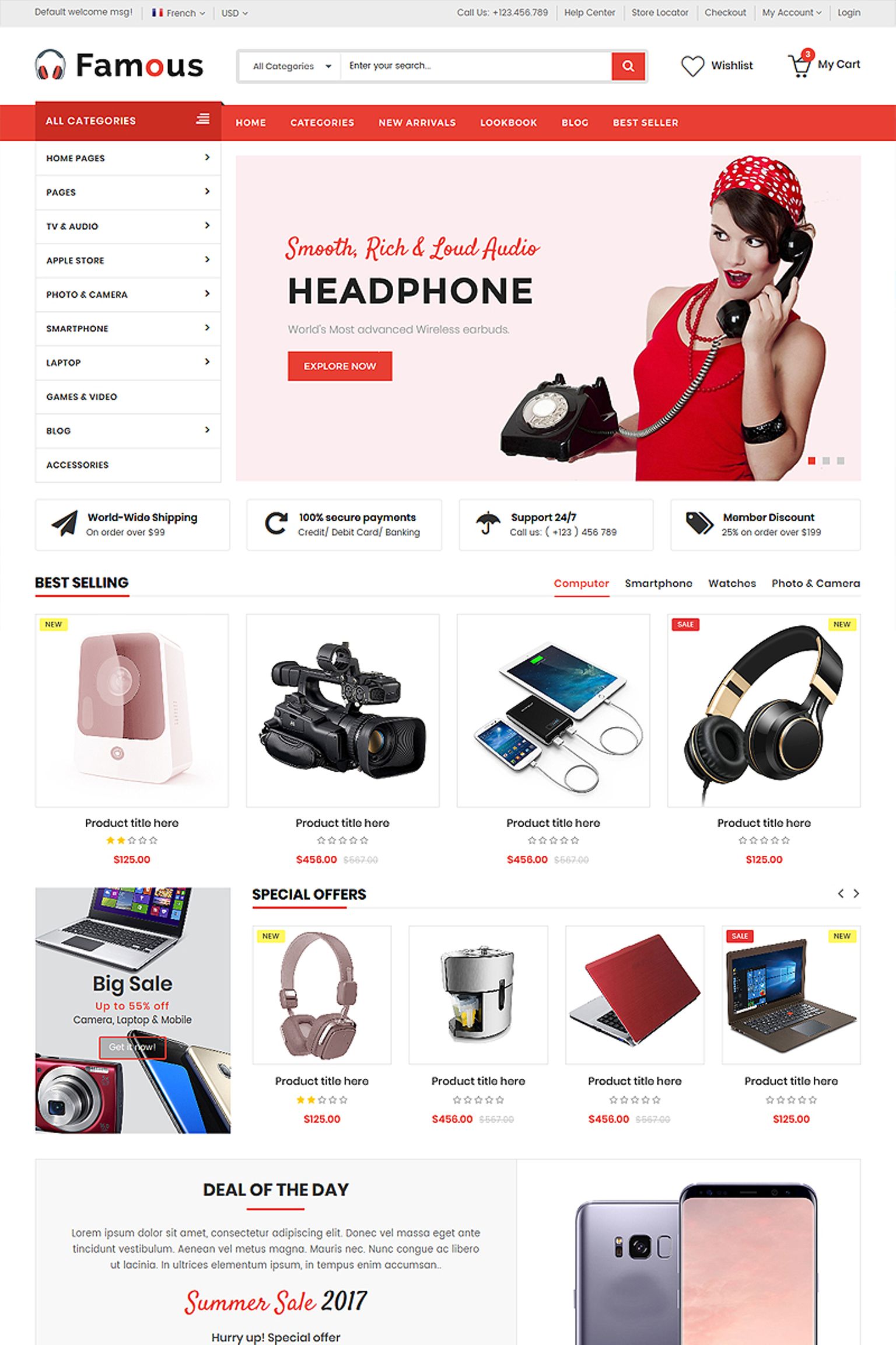 Responsive Famous - Electronics Store HTML5 Web Sitesi #65867