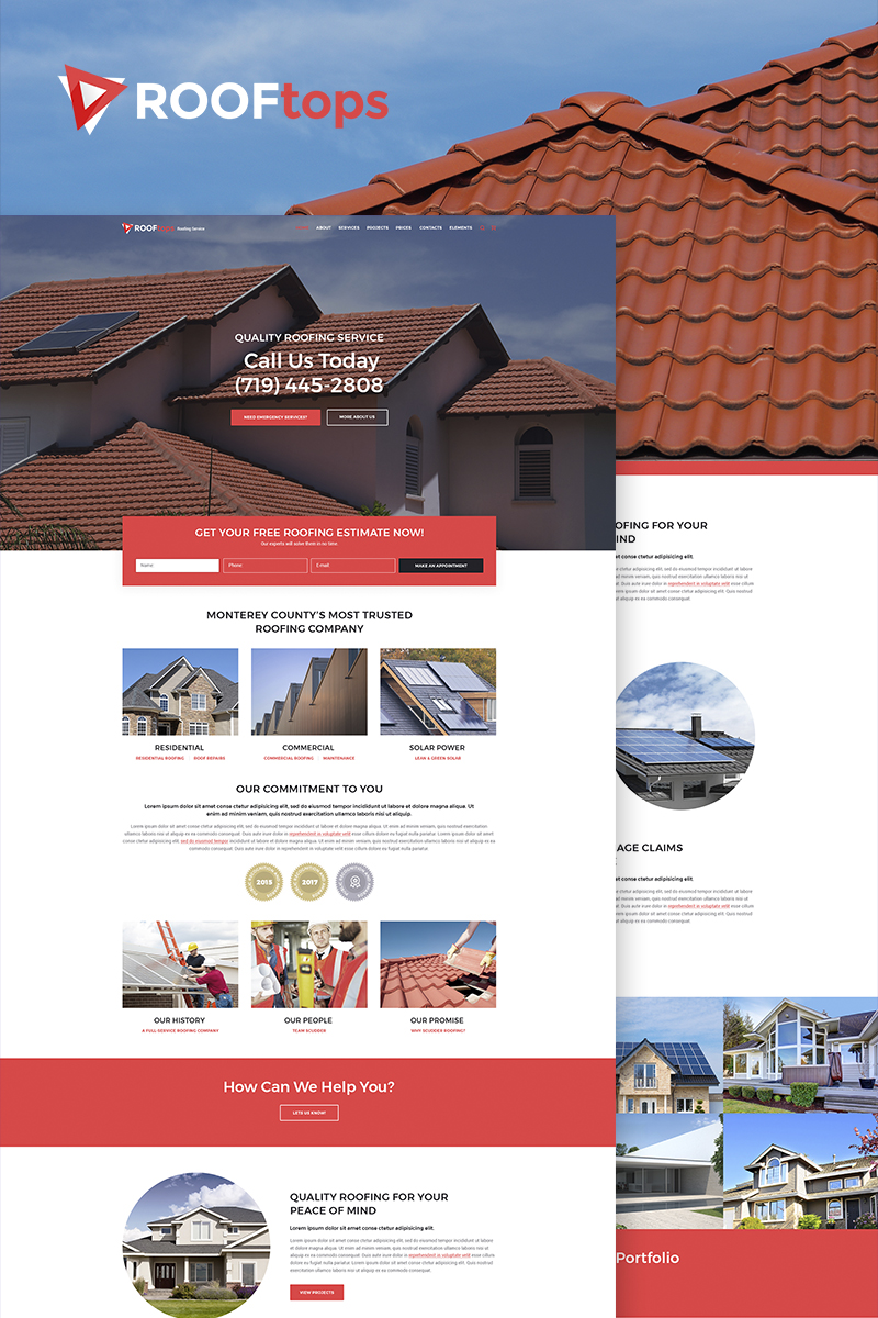 Responsivt ROOFtops - Roofing Service WordPress-tema #65855