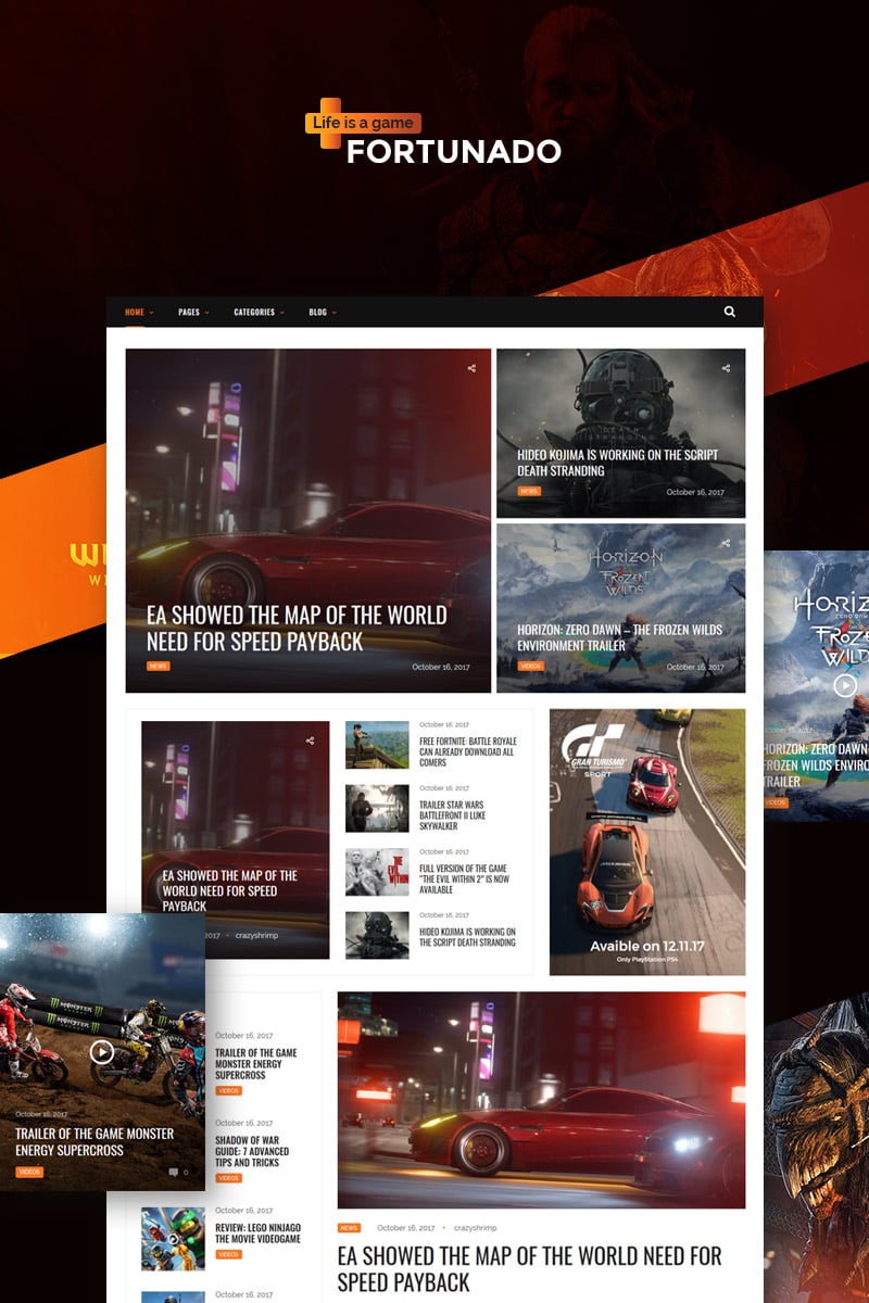 WordPress Theme namens "Fortunado - Gamer Responsive" #65890