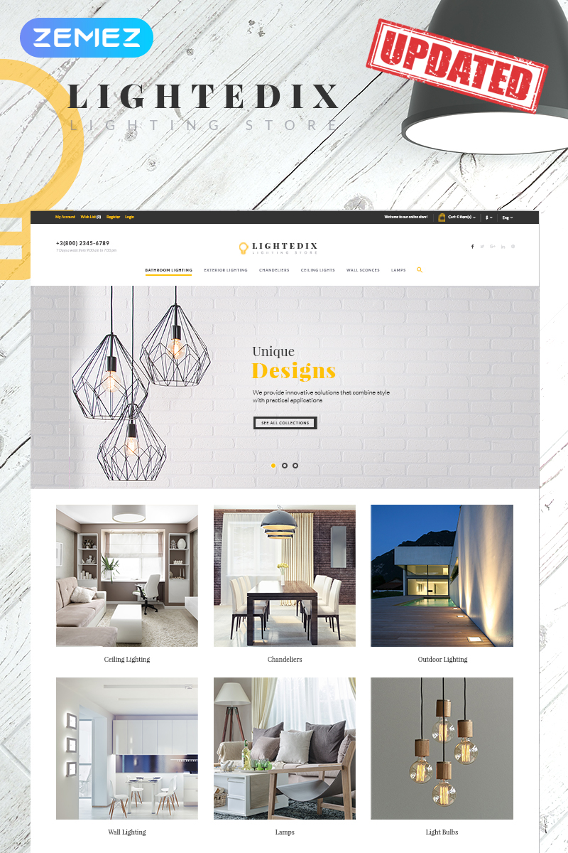 "Lightedix - Lighting Store" Responsive PrestaShop Thema №65929
