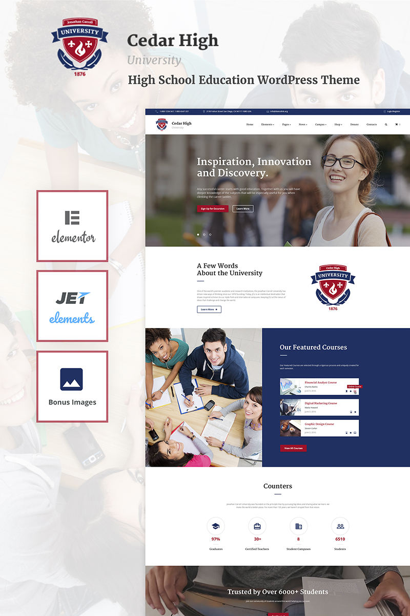 "Cedar High - University" Responsive WordPress thema №66035