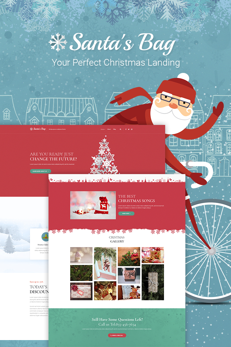 Modello WordPress Responsive #66026 "Santa's Bag - Christmas Landing" - screenshot