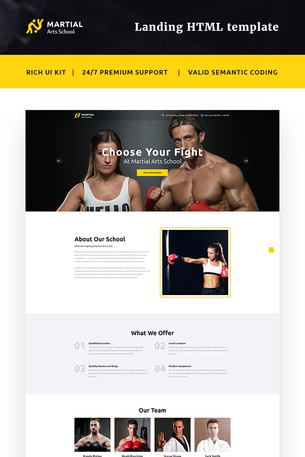 Responsywny szablon Landing Page Martial Arts School #66015