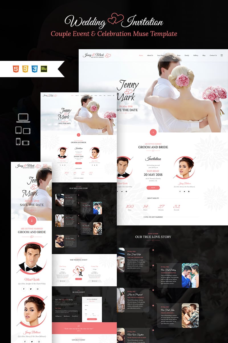 Wedding Invitation - Couple Event & Celebration Muse Template