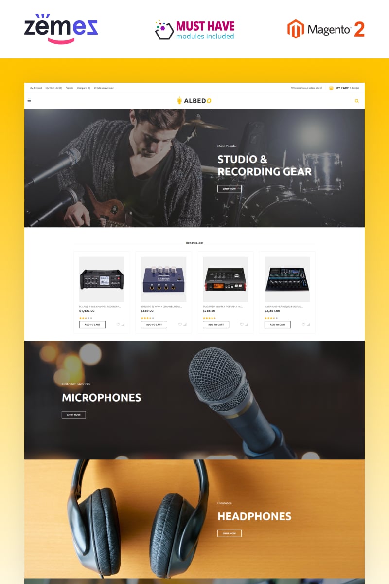 Responzivní Magento motiv "Albedo - Audio Store Magento Template" #66144 - screenshot