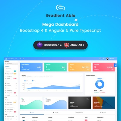 Gradient Able Bootstrap 4 & Angular 5 Dashboard Template para Administração №66231 #66231