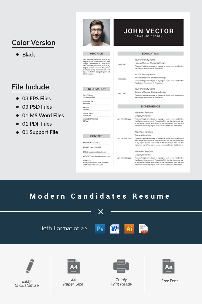Modern Candidates Resume Template