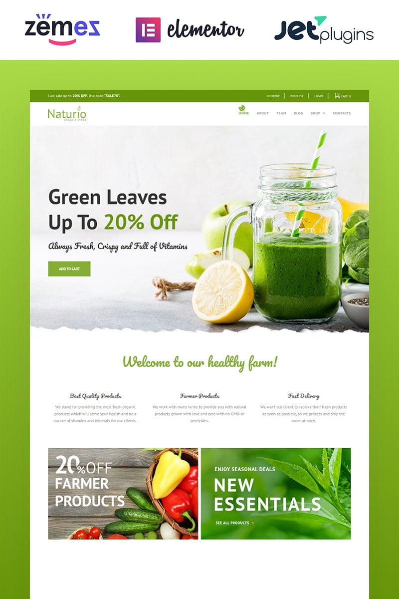 Reszponzív Naturio Food Store Template Elementor WooCommerce sablon 66344