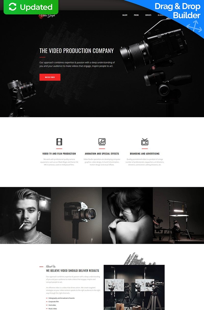 "Videographer MotoCMS 3" modèle de page d'atterrissage adaptatif #66379