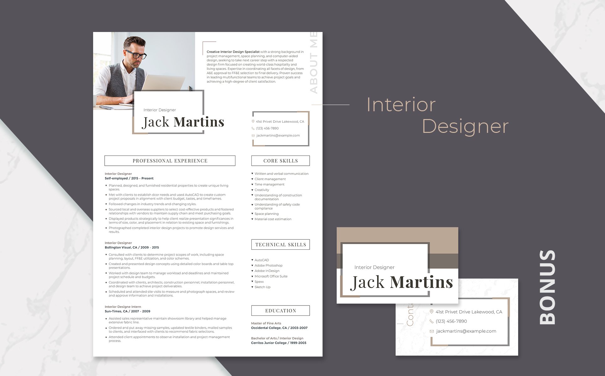 Jack Martins - Interior Designer Template Modelo de Currículo №66437